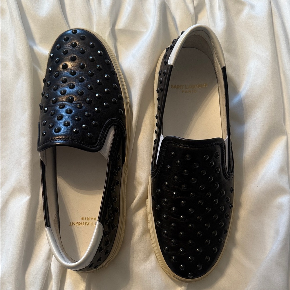 Saint Laurent Black Studded Loafers